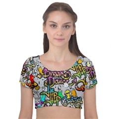 Hip Hop Background Velvet Short Sleeve Crop Top  by Pakemis