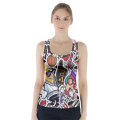 Vintage College Colorful Seamless Pattern Racer Back Sports Top by Pakemis