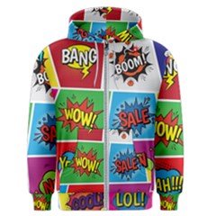 Pop Art Comic Vector Speech Cartoon Bubbles Popart Style With Humor Text Boom Bang Bubbling Expressi Men s Zipper Hoodie by Pakemis