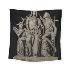 Catholic Motif Sculpture Over Black Square Tapestry (small)