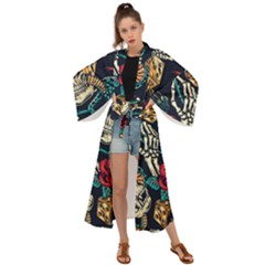 Vintage Art Tattoos Colorful Seamless Pattern Maxi Kimono