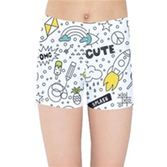 Set Cute Colorful Doodle Hand Drawing Kids  Sports Shorts by Pakemis