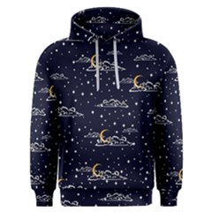 Hand Drawn Scratch Style Night Sky With Moon Cloud Space Among Stars Seamless Pattern Vector Design Men s Overhead Hoodie by Pakemis