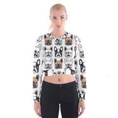 Dog French Bulldog Seamless Pattern Face Head Cropped Sweatshirt by Pakemis