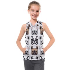 Dog French Bulldog Seamless Pattern Face Head Kids  Sleeveless Hoodie by Pakemis