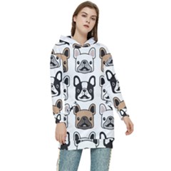 Dog French Bulldog Seamless Pattern Face Head Women s Long Oversized Pullover Hoodie by Pakemis