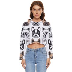 Dog French Bulldog Seamless Pattern Face Head Women s Lightweight Cropped Hoodie by Pakemis