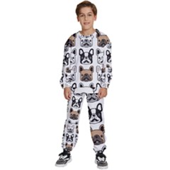 Dog French Bulldog Seamless Pattern Face Head Kids  Sweatshirt Set by Pakemis