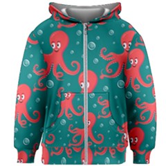 Cute Smiling Red Octopus Swimming Underwater Kids  Zipper Hoodie Without Drawstring by Pakemis