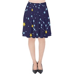 Seamless Pattern With Cartoon Zodiac Constellations Starry Sky Velvet High Waist Skirt by Pakemis