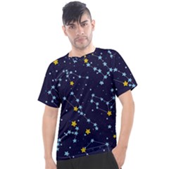 Seamless Pattern With Cartoon Zodiac Constellations Starry Sky Men s Sport Top by Pakemis