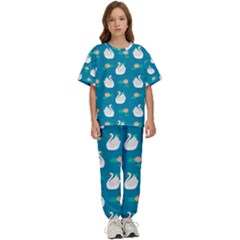 Elegant Swan Pattern With Water Lily Flowers Kids  Tee And Pants Sports Set