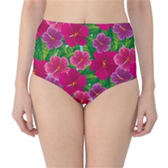 Background-cute-flowers-fuchsia-with-leaves Classic High-waist Bikini Bottoms by Pakemis