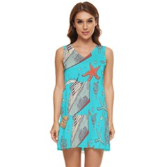 Colored-sketched-sea-elements-pattern-background-sea-life-animals-illustration Tiered Sleeveless Mini Dress by Pakemis