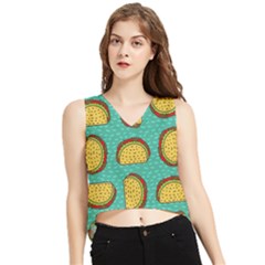 Taco-drawing-background-mexican-fast-food-pattern V-neck Cropped Tank Top by Pakemis