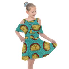 Taco-drawing-background-mexican-fast-food-pattern Kids  Shoulder Cutout Chiffon Dress by Pakemis