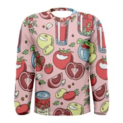 Tomato-seamless-pattern-juicy-tomatoes-food-sauce-ketchup-soup-paste-with-fresh-red-vegetables-backd Men s Long Sleeve Tee by Pakemis