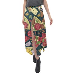 Vector-seamless-pizza-slice-pattern-hand-drawn-pizza-illustration-great-pizzeria-menu-background Velour Split Maxi Skirt by Pakemis