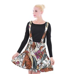 Natural-seamless-pattern-with-tiger-blooming-orchid Suspender Skater Skirt by Pakemis