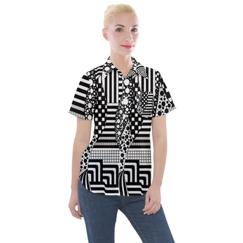 Black And White Women s Short Sleeve Pocket Shirt by gasi