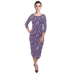 Kaleidoscope Plum Quarter Sleeve Midi Velour Bodycon Dress by Mazipoodles