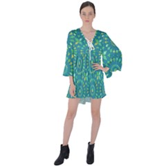 Kaleidoscope Jericho Jade V-neck Flare Sleeve Mini Dress by Mazipoodles