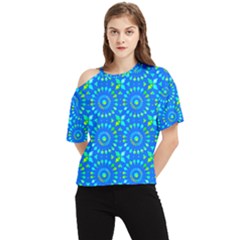 Kaleidoscope Blue One Shoulder Cut Out Tee by Mazipoodles