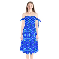 Kaleidoscope Royal Blue Shoulder Tie Bardot Midi Dress by Mazipoodles