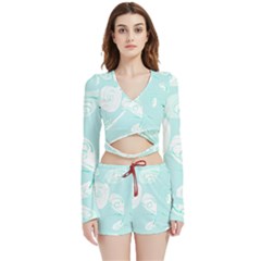 Fish 121 Velvet Wrap Crop Top And Shorts Set by Mazipoodles