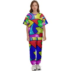 Colorful Abstract Art Kids  Tee And Pants Sports Set