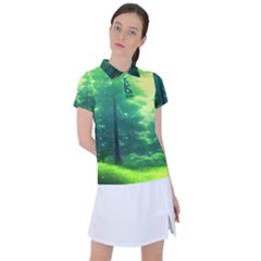 Anime Forrest Nature Fantasy Sunset Trees Woods Women s Polo Tee