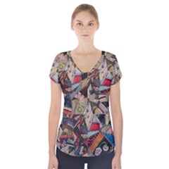 Background Embroidery Pattern Stitches Abstract Short Sleeve Front Detail Top