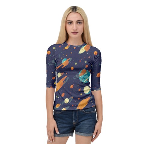 Space Galaxy Planet Universe Stars Night Fantasy Quarter Sleeve Raglan Tee by Uceng