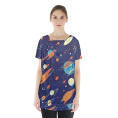 Space Galaxy Planet Universe Stars Night Fantasy Skirt Hem Sports Top by Uceng