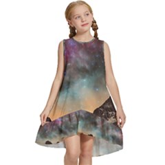 Mountain Space Galaxy Stars Universe Astronomy Kids  Frill Swing Dress by Uceng