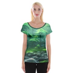 River Forest Woods Nature Rocks Japan Fantasy Cap Sleeve Top by Uceng