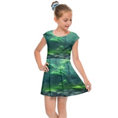 River Forest Woods Nature Rocks Japan Fantasy Kids  Cap Sleeve Dress by Uceng