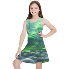 River Forest Woods Nature Rocks Japan Fantasy Kids  Lightweight Sleeveless Dress by Uceng