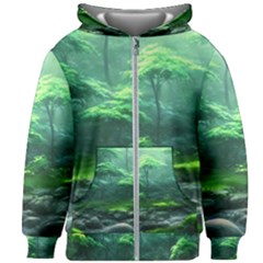 River Forest Woods Nature Rocks Japan Fantasy Kids  Zipper Hoodie Without Drawstring by Uceng