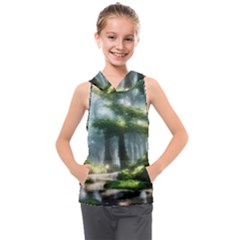 Forest Wood Nature Lake Swamp Water Trees Kids  Sleeveless Hoodie by Uceng