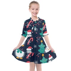 Colorful Funny Christmas Pattern Kids  All Frills Chiffon Dress