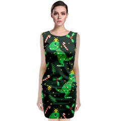 Christmas Funny Pattern Dinosaurs Sleeveless Velvet Midi Dress by Uceng