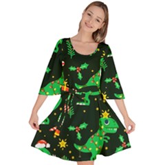 Christmas Funny Pattern Dinosaurs Velour Kimono Dress by Uceng