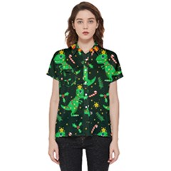 Christmas Funny Pattern Dinosaurs Short Sleeve Pocket Shirt by Uceng