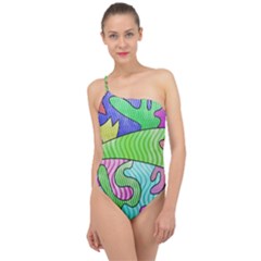 Colorful Stylish Design Classic One Shoulder Swimsuit by gasi