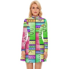 Colorful Pattern Long Sleeve Velour Longline Dress by gasi