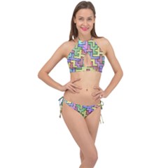 Colorful Stylish Design Cross Front Halter Bikini Set by gasi