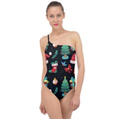 Christmas Pattern Classic One Shoulder Swimsuit