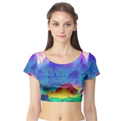 Abstract Geometric Landscape Art 3d Short Sleeve Crop Top