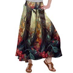 Abstract Texture Forest Trees Fruits Nature Leaves Satin Palazzo Pants